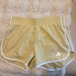 adidas Women’s Pastel Yellow Athletic Shorts with White Trim